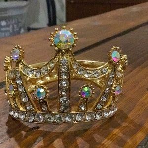 Crown bracelet. Gold tone with AB rhinestones
